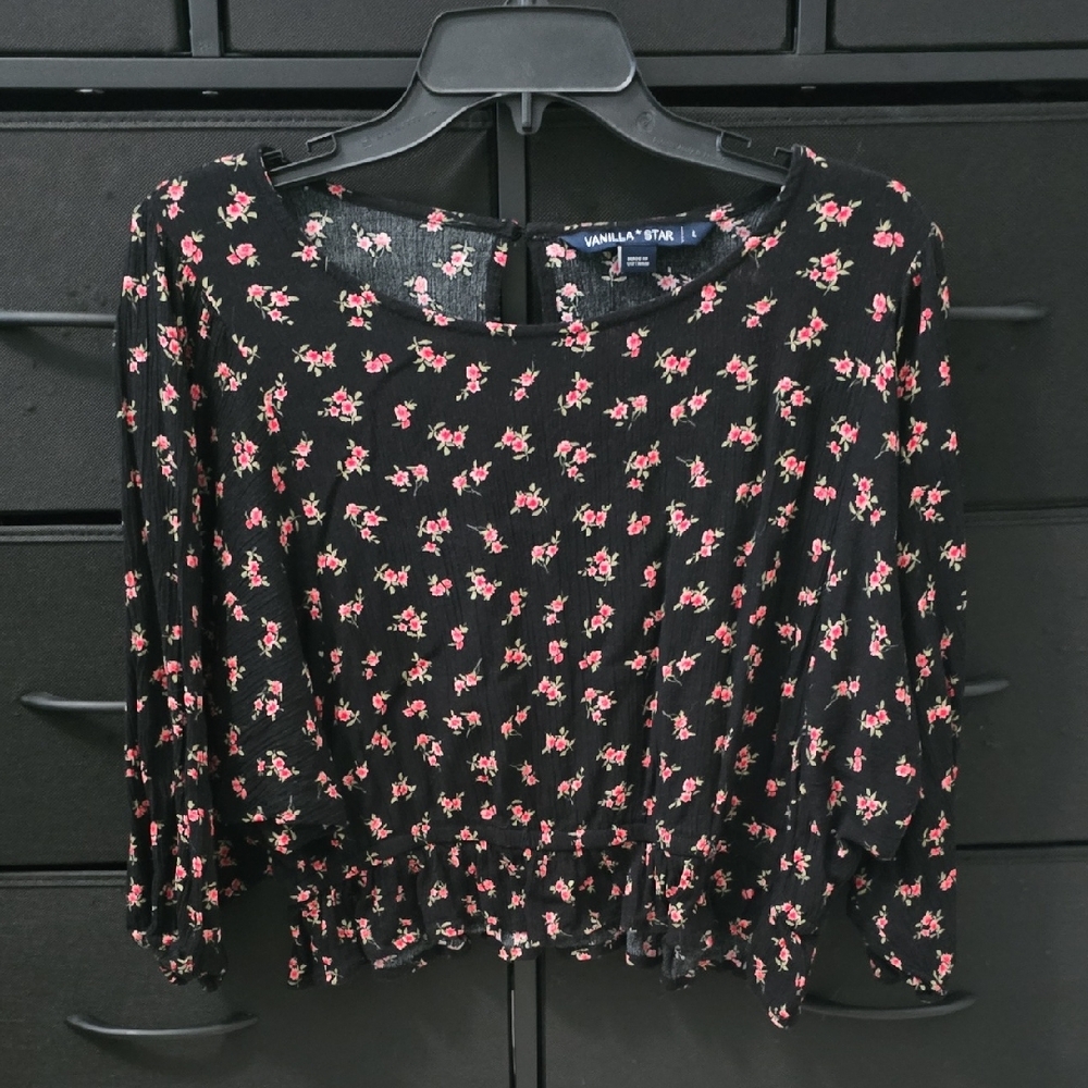 🔥4 for $25-Vanilla Star Black and Pink Floral Blouse